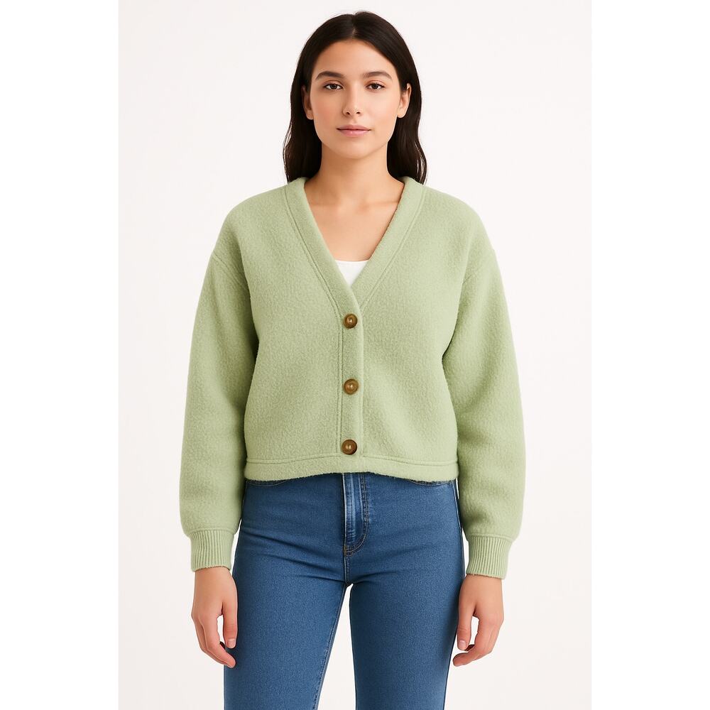 Madewell Sage Green Fleece Button Cardigan Jacket Sherpa Cozy Minimalist Large